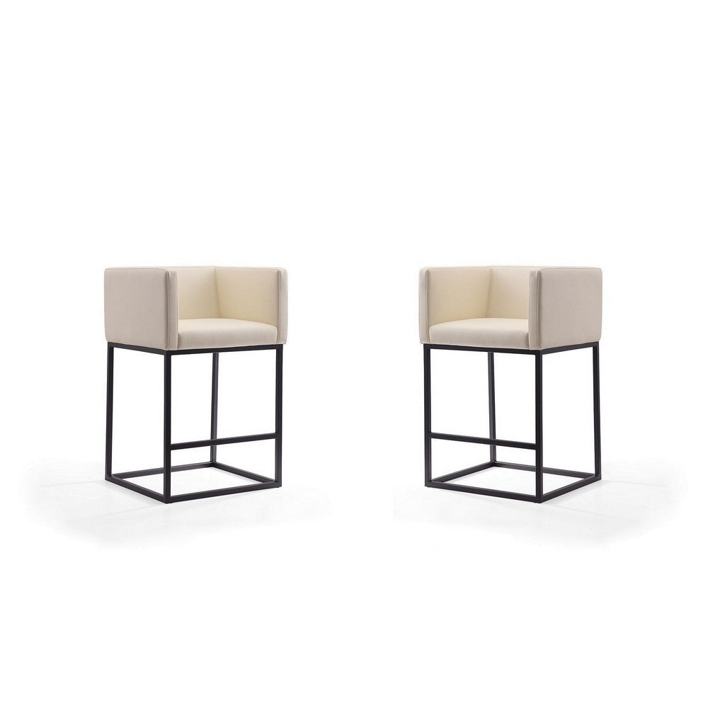 Embassy 34 in. Cream and Black Metal Counter Height Bar Stool (Set of 2)