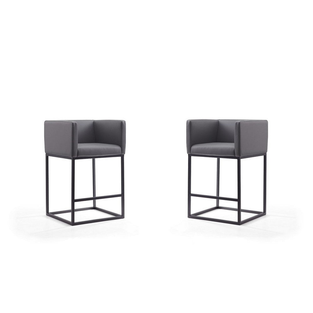 Embassy 34 in. Grey and Black Metal Counter Height Bar Stool (Set of 2)