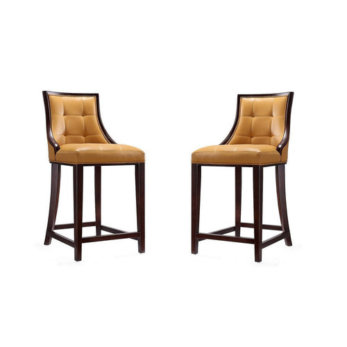 Fifth Ave 39.5 in. Camel and Dark Walnut Beech Wood Counter Height Bar Stool (Set of 2)