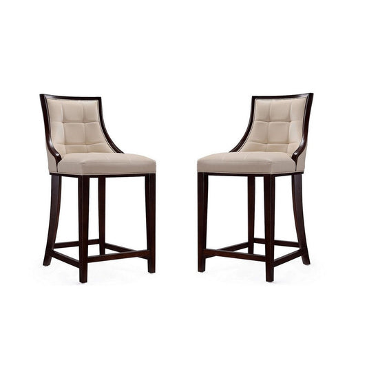 Fifth Ave 39.5 in. Cream and Dark Walnut Beech Wood Counter Height Bar Stool (Set of 2)