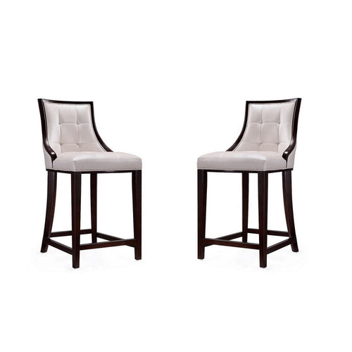 Fifth Ave 39.5 in. Pearl White and Walnut Beech Wood Counter Height Bar Stool (Set of 2)