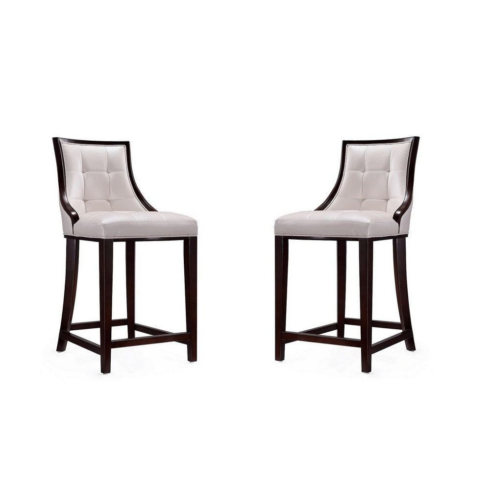 Fifth Ave 39.5 in. Pearl White and Walnut Beech Wood Counter Height Bar Stool (Set of 2)