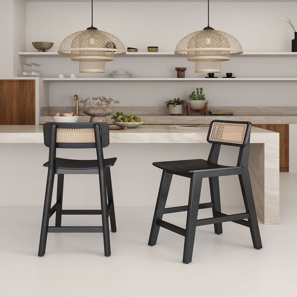 Versailles Counter Stool in Black and Natural Cane - Set of 2 MHC-2-CSCA01-BK