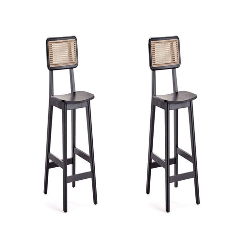 Versailles Counter Stool in Black and Natural Cane - Set of 2