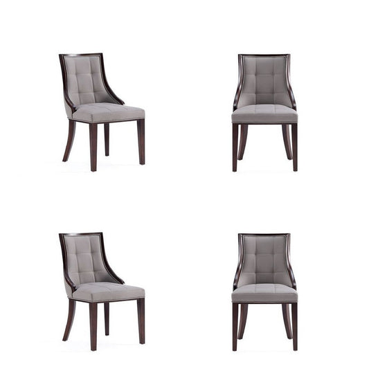 Fifth Avenue Faux Leather Dining Chair in Grey and Walnut (Set of 4)
