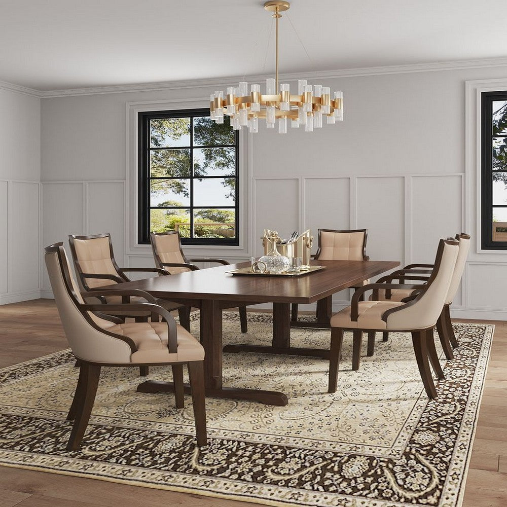 Fifth Avenue Faux Leather Dining Armchair in Tan and Walnut (Set of 2) MHC-2-DC008AR-TN