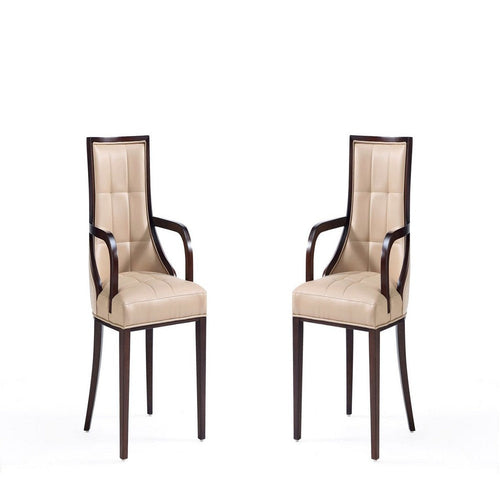 Fifth Avenue Faux Leather Dining Armchair in Tan and Walnut (Set of 2)