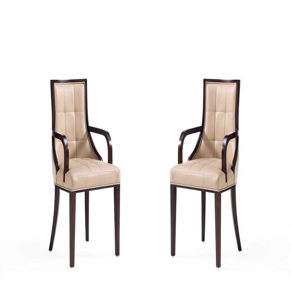 Fifth Avenue Faux Leather Dining Armchair in Tan and Walnut (Set of 2)