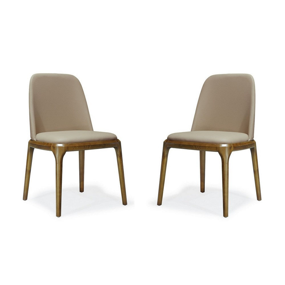 Courding Tan and Walnut Faux Leather Dining Chair (Set of 2)