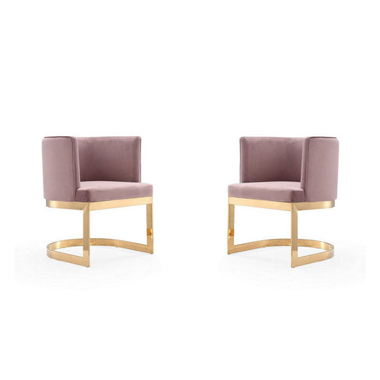 Aura Blush and Polished Brass Velvet Dining Chair (Set of 2)