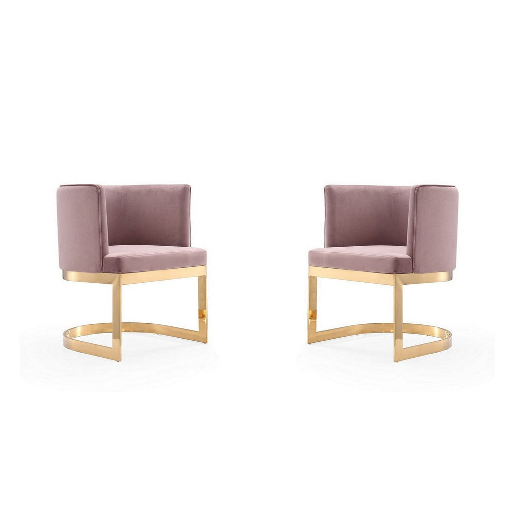 Aura Blush and Polished Brass Velvet Dining Chair (Set of 2)