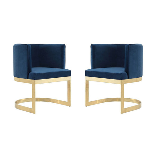 Aura Royal Blue and Polished Brass Velvet Dining Chair (Set of 2)