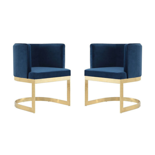 Aura Royal Blue and Polished Brass Velvet Dining Chair (Set of 2)
