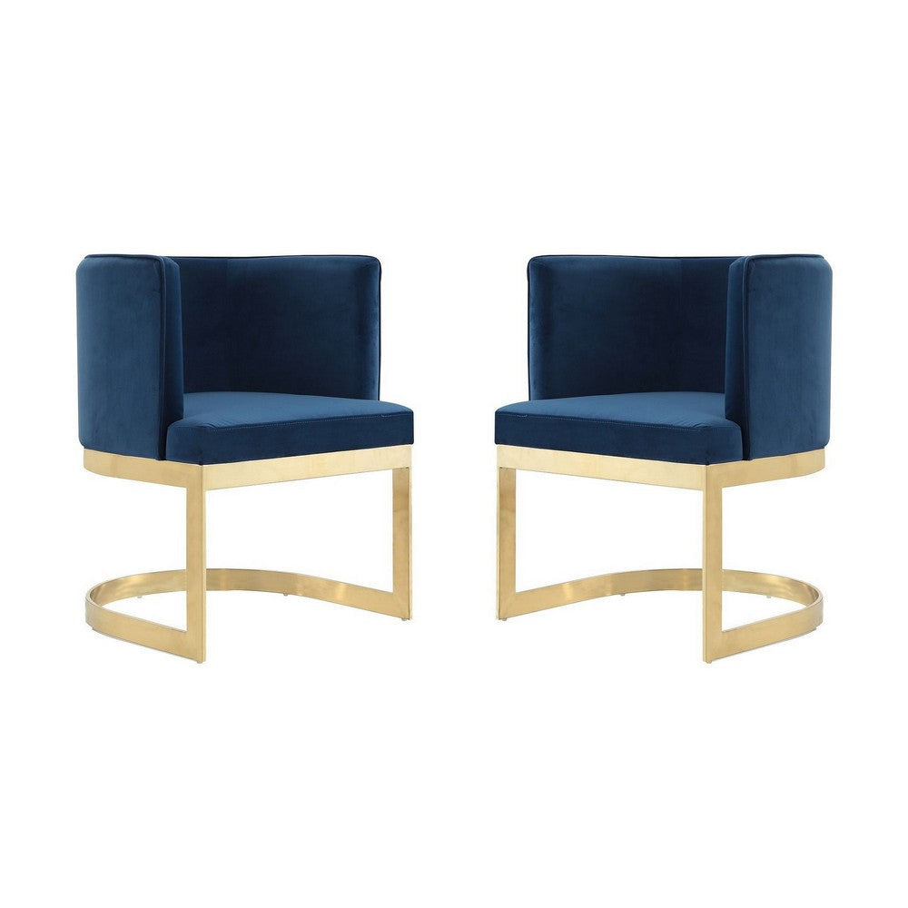 Aura Royal Blue and Polished Brass Velvet Dining Chair (Set of 2)