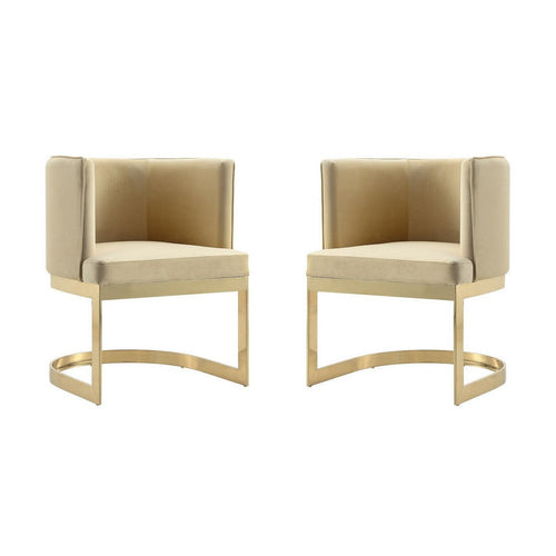 Aura Sand and Polished Brass Velvet Dining Chair (Set of 2)
