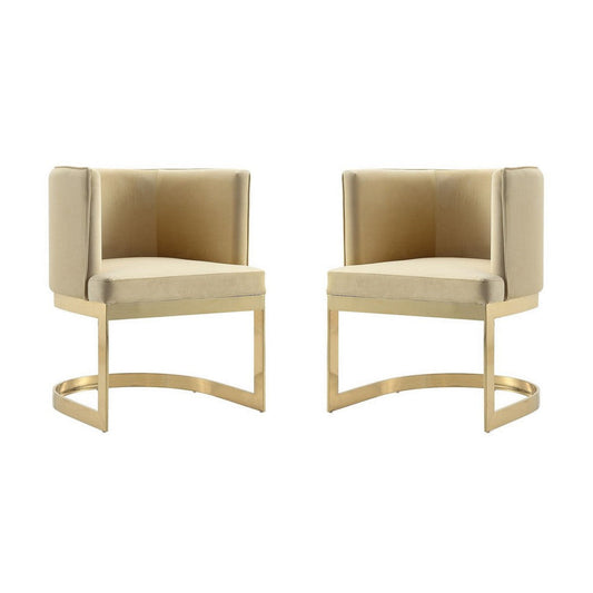 Aura Sand and Polished Brass Velvet Dining Chair (Set of 2)