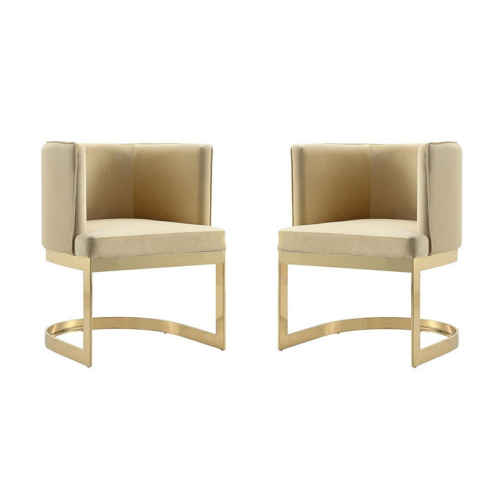 Aura Sand and Polished Brass Velvet Dining Chair (Set of 2)