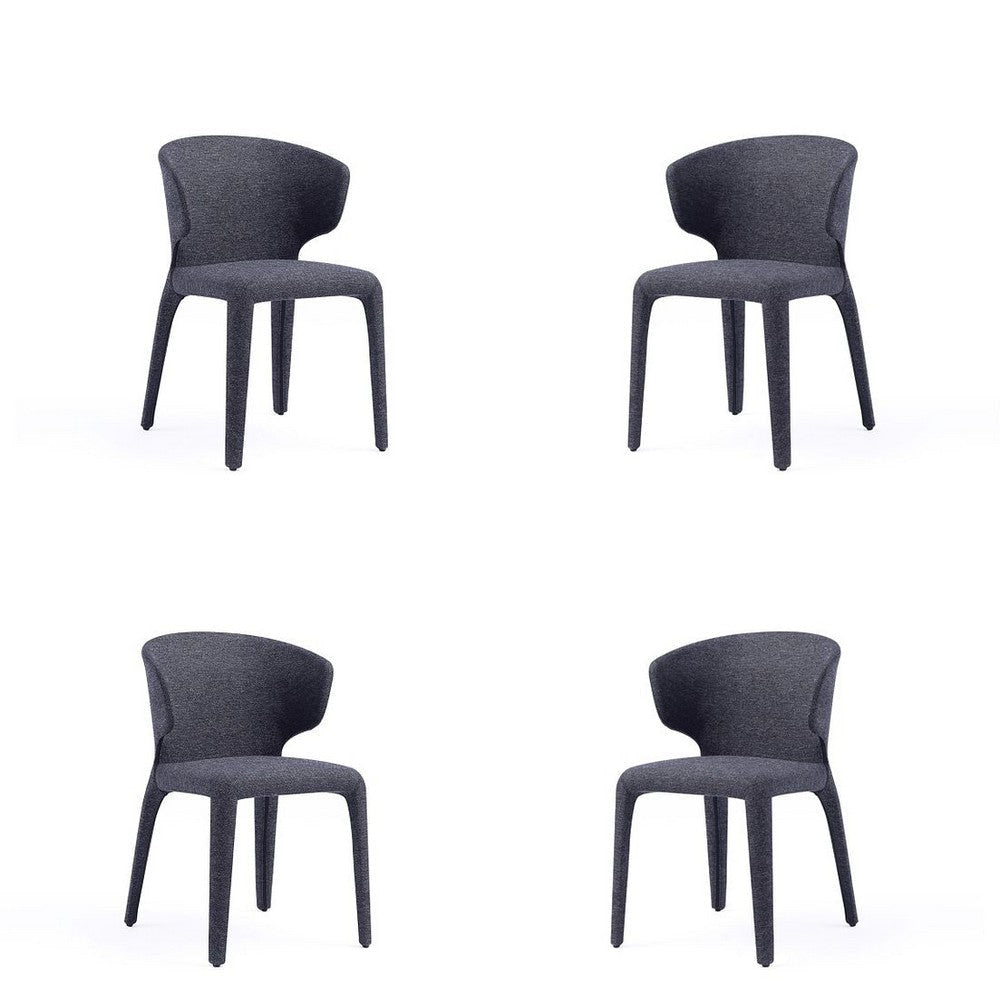 Conrad Modern Woven Tweed Dining Chair in Black (Set of 4)