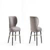 Modern Strine Dining Chair Upholstered in Velvet and Leatherette with Solid Wood Legs in Dark Taupe - Set of 2
