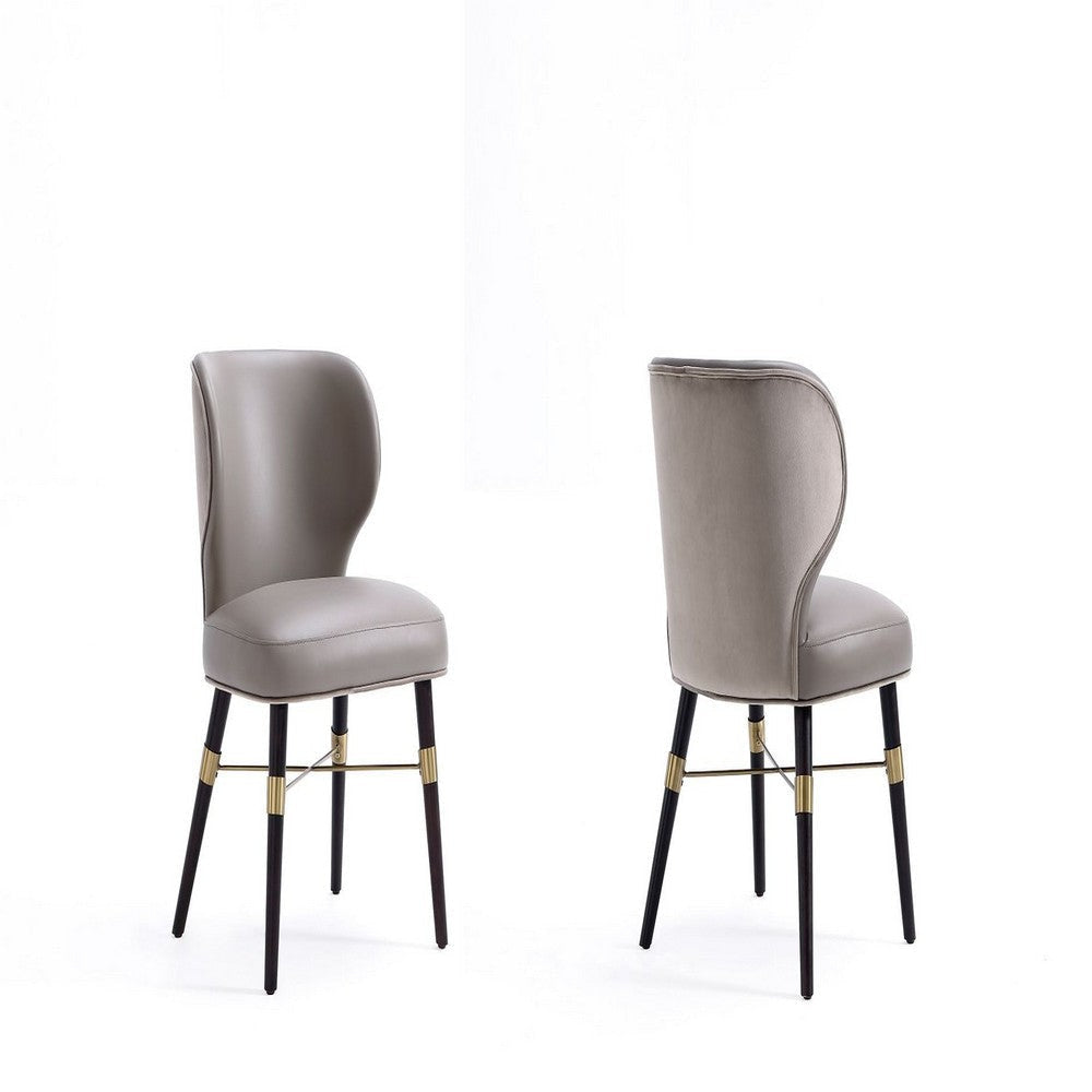 Modern Strine Dining Chair Upholstered in Velvet and Leatherette with Solid Wood Legs in Dark Taupe - Set of 2