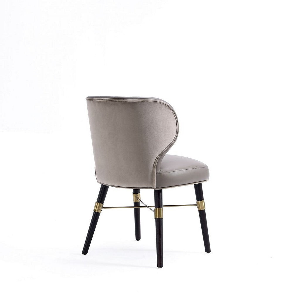 Modern Strine Dining Chair Upholstered in Velvet and Leatherette with Solid Wood Legs in Dark Taupe - Set of 2 MHC-2-DC045-DT