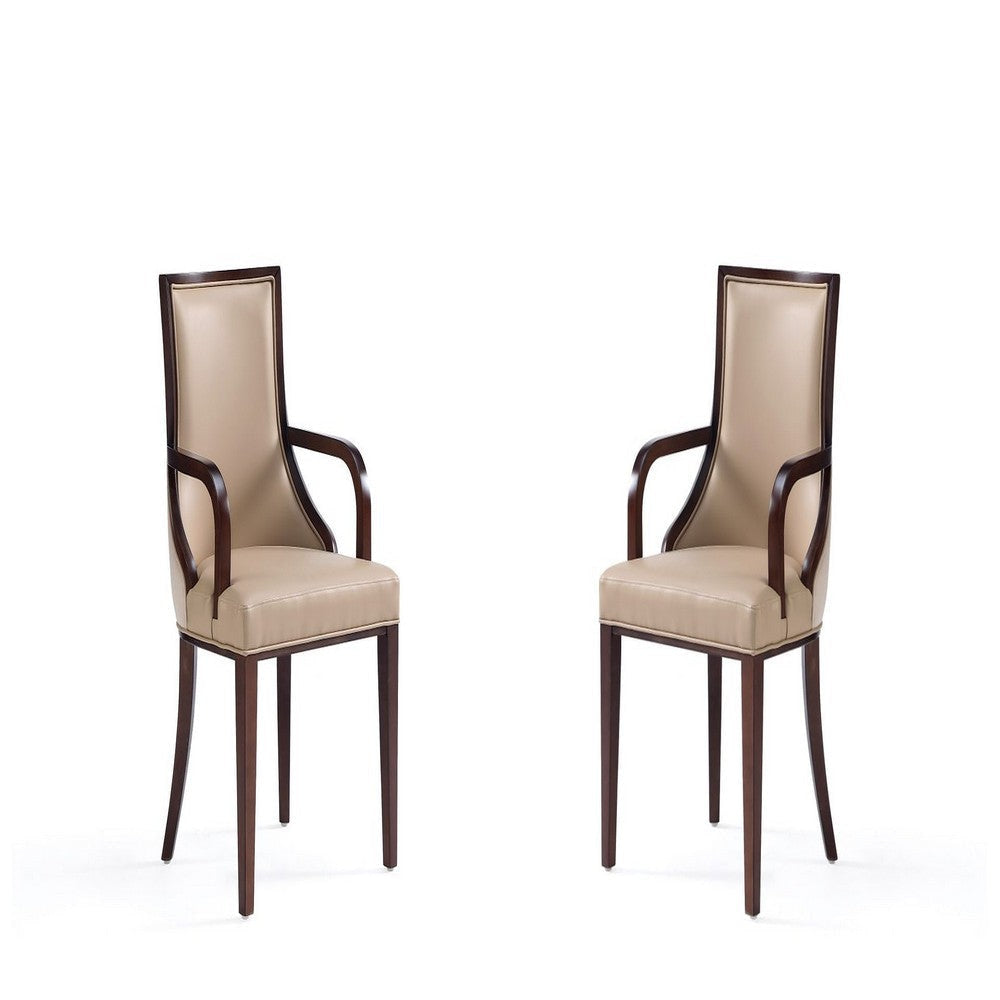 Grand Faux Leather Dining Armchair in Tan with Beech Wood Frame (Set of 2)