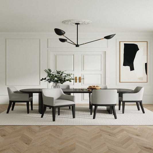 Gansevoort Modern Faux Leather Dining Armchair in Stone Grey (Set of 2)