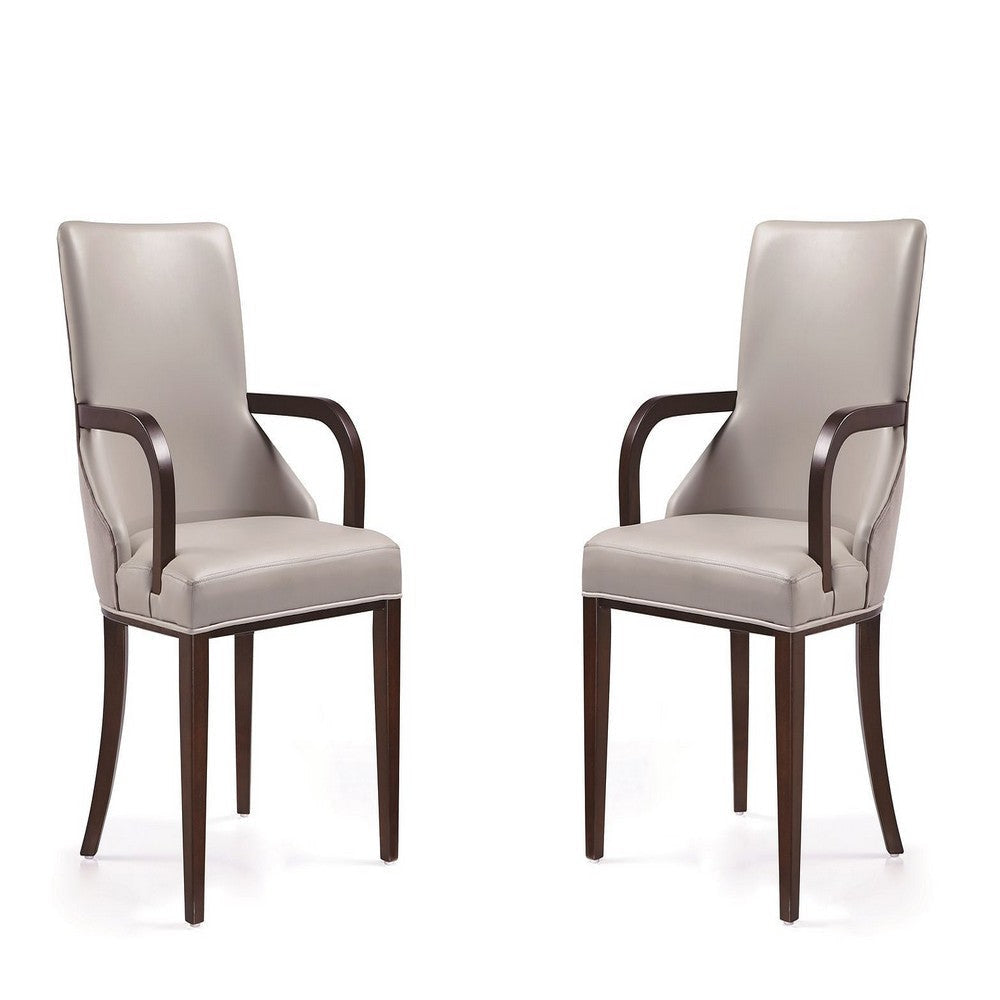 Shubert Modern Faux Leather and Velvet Dining Armchair in Light Grey (Set of 2)