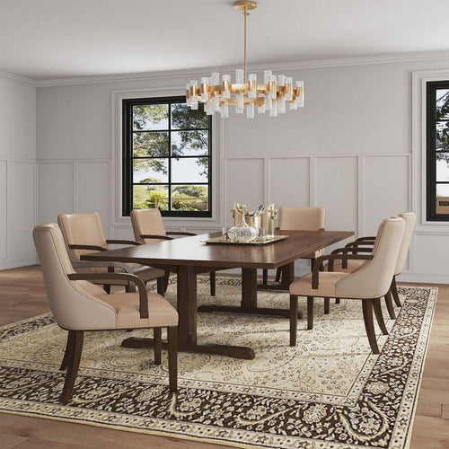 Shubert Modern Faux Leather and Velvet Dining Armchair in Tan (Set of 2)