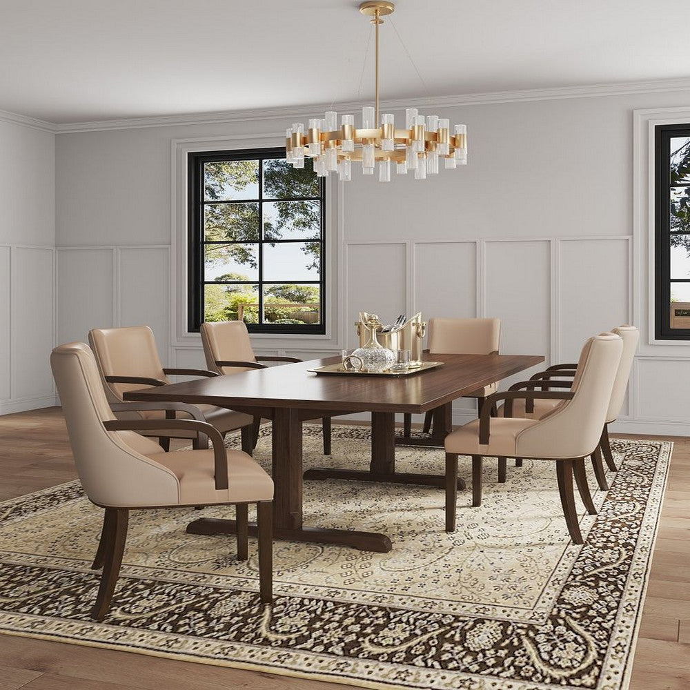 Shubert Modern Faux Leather and Velvet Dining Armchair in Tan (Set of 2)