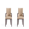 Shubert Modern Faux Leather and Velvet Dining Armchair in Tan (Set of 2)