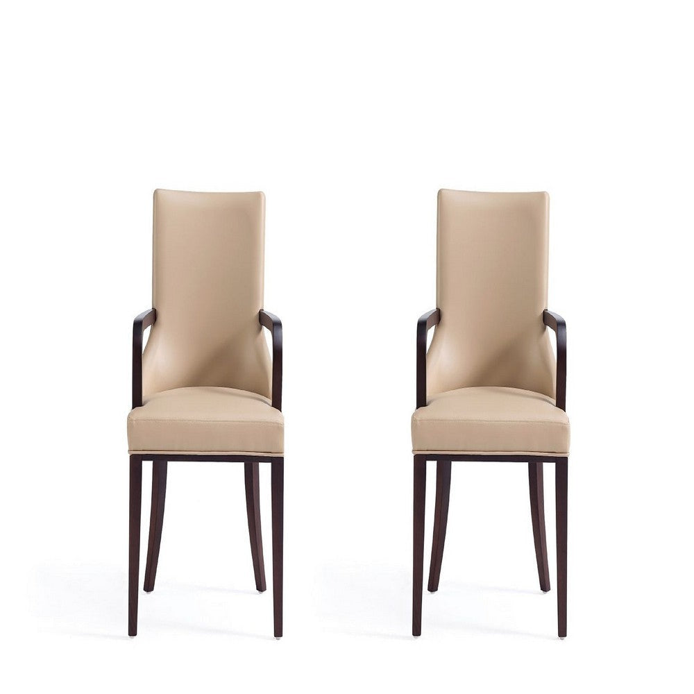 Shubert Modern Faux Leather and Velvet Dining Armchair in Tan (Set of 2)