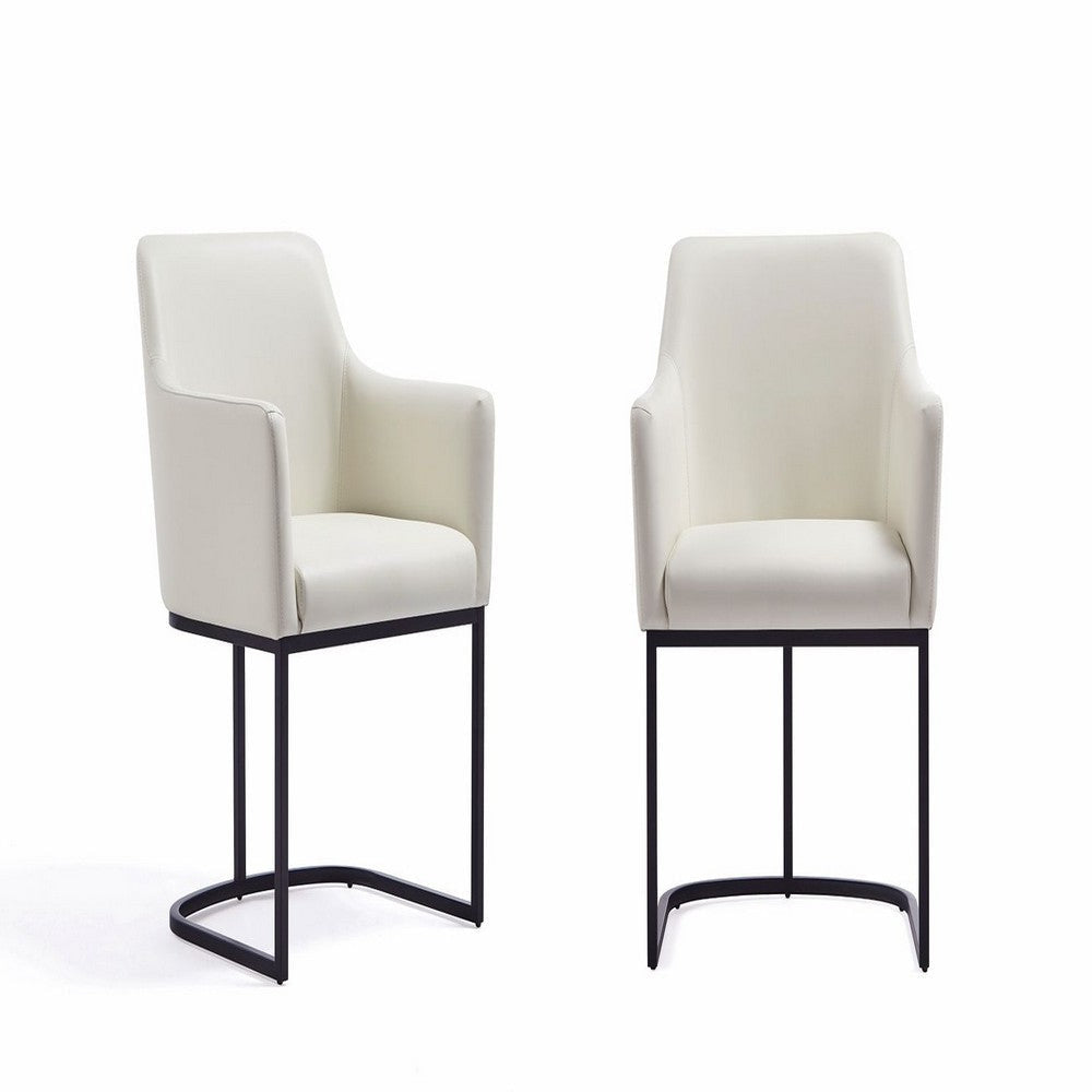 Modern Serena Dining Armchair Upholstered in Leatherette with Steel Legs in Cream - Set of 2