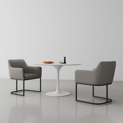 Modern Serena Dining Armchair Upholstered in Leatherette with Steel Legs in Grey - Set of 2