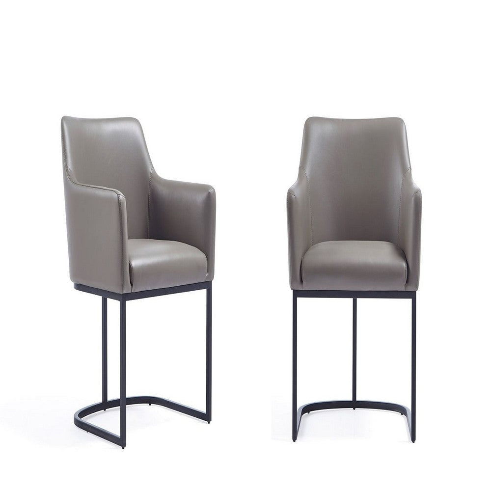 Modern Serena Dining Armchair Upholstered in Leatherette with Steel Legs in Grey - Set of 2