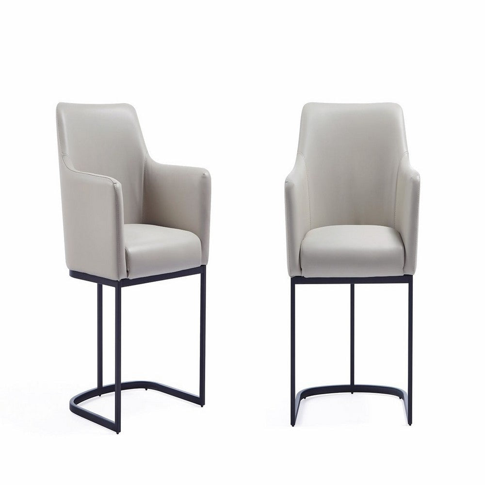 Modern Serena Dining Armchair Upholstered in Leatherette with Steel Legs in Light Grey - Set of 2