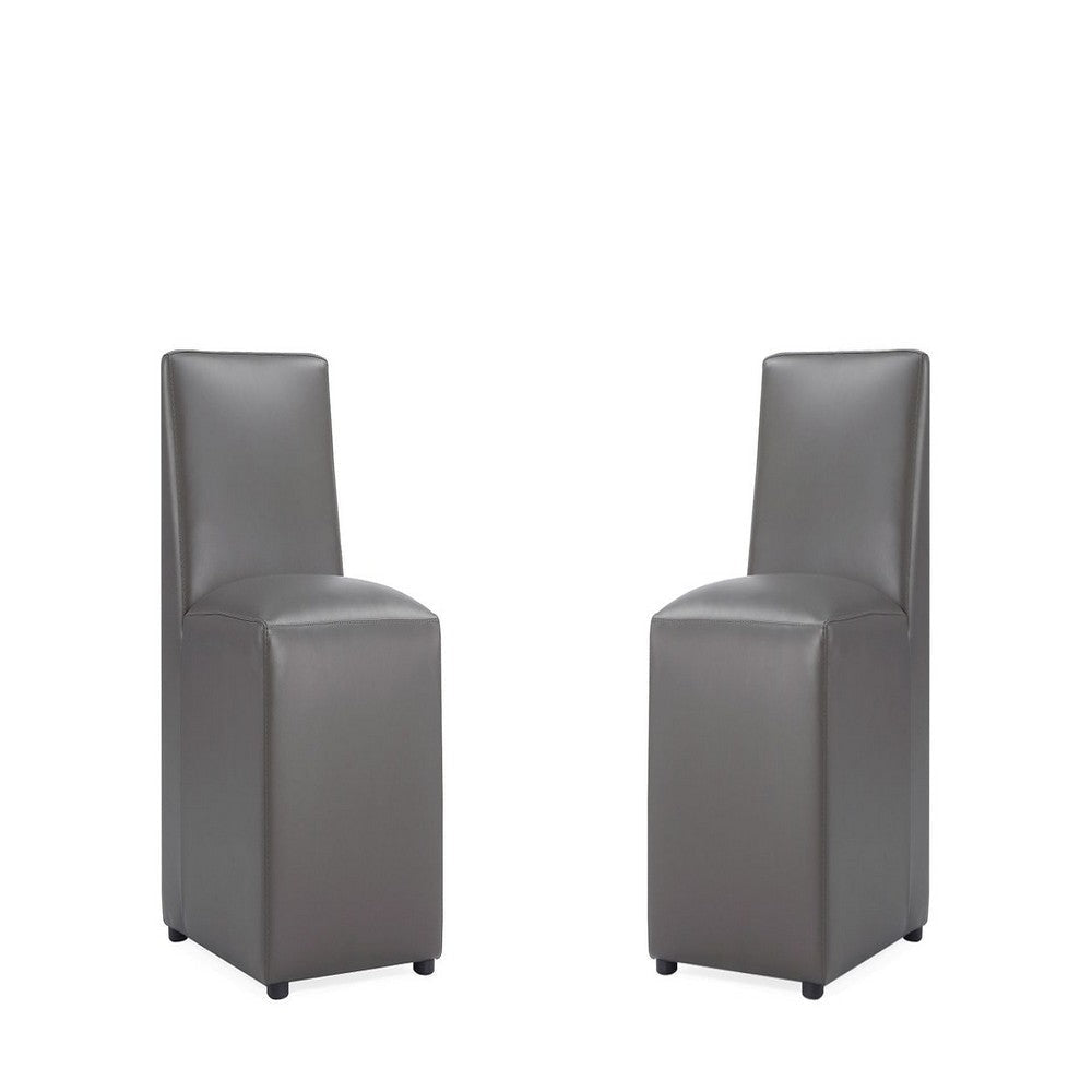 Anna Modern Square Faux Leather Dining Chair in Pewter (Set of 2)