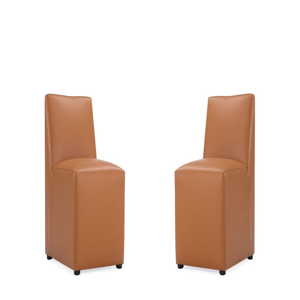 Anna Modern Square Faux Leather Dining Chair in Saddle (Set of 2)