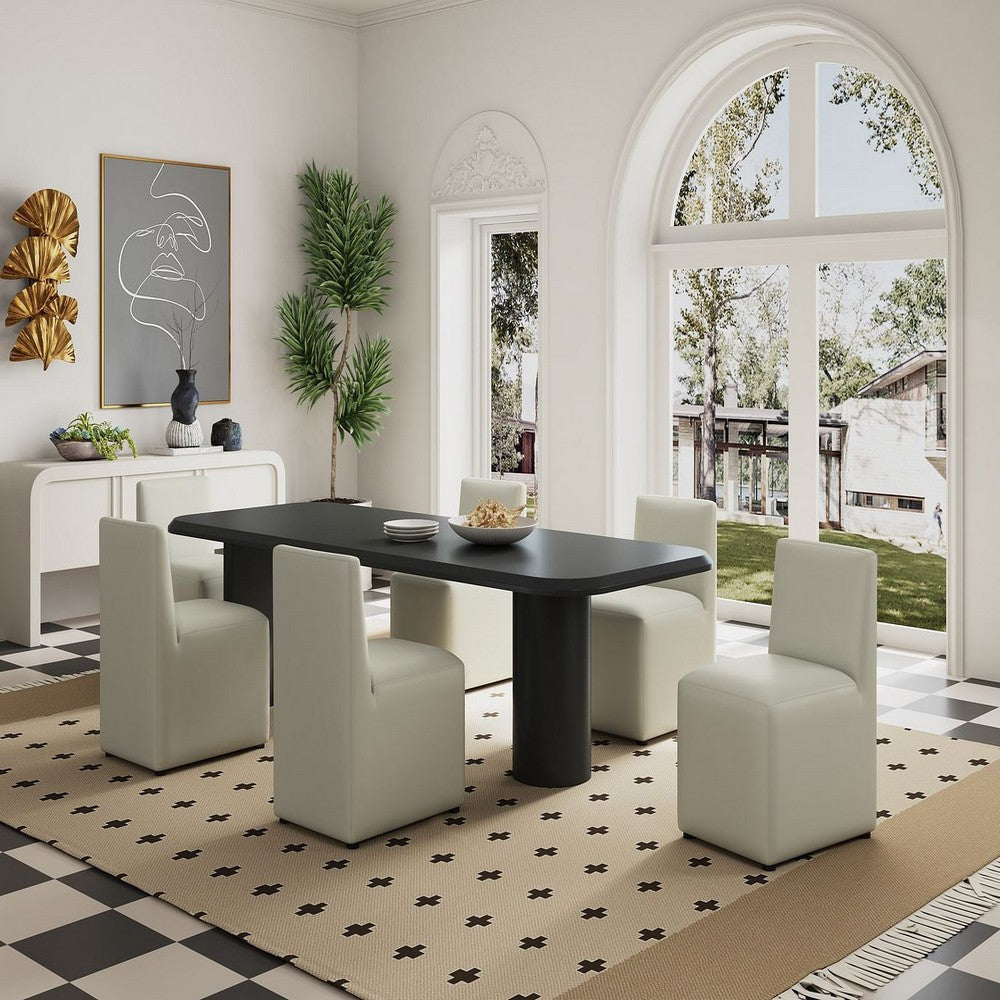 Anna Modern Square Faux Leather Dining Chair in Light Stone Grey (Set of 2)