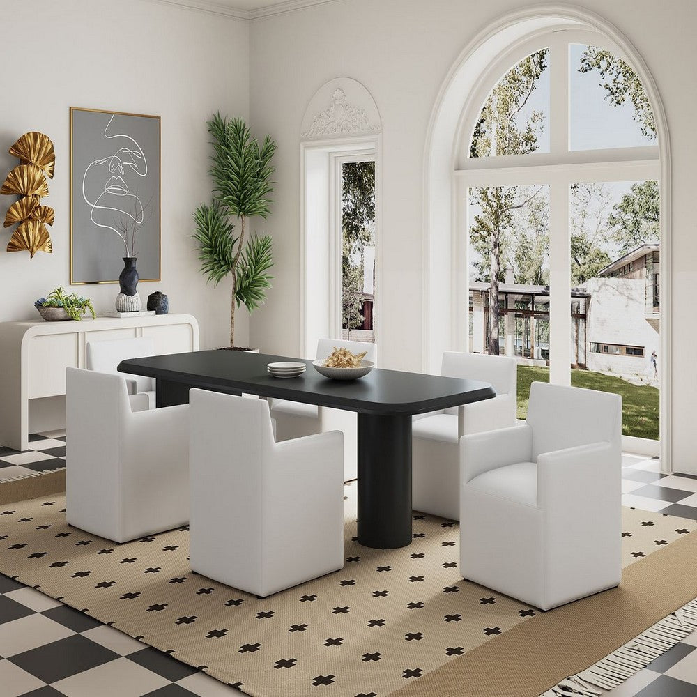 Anna Modern Square Faux Leather Dining Armchair in Cream (Set of 2)