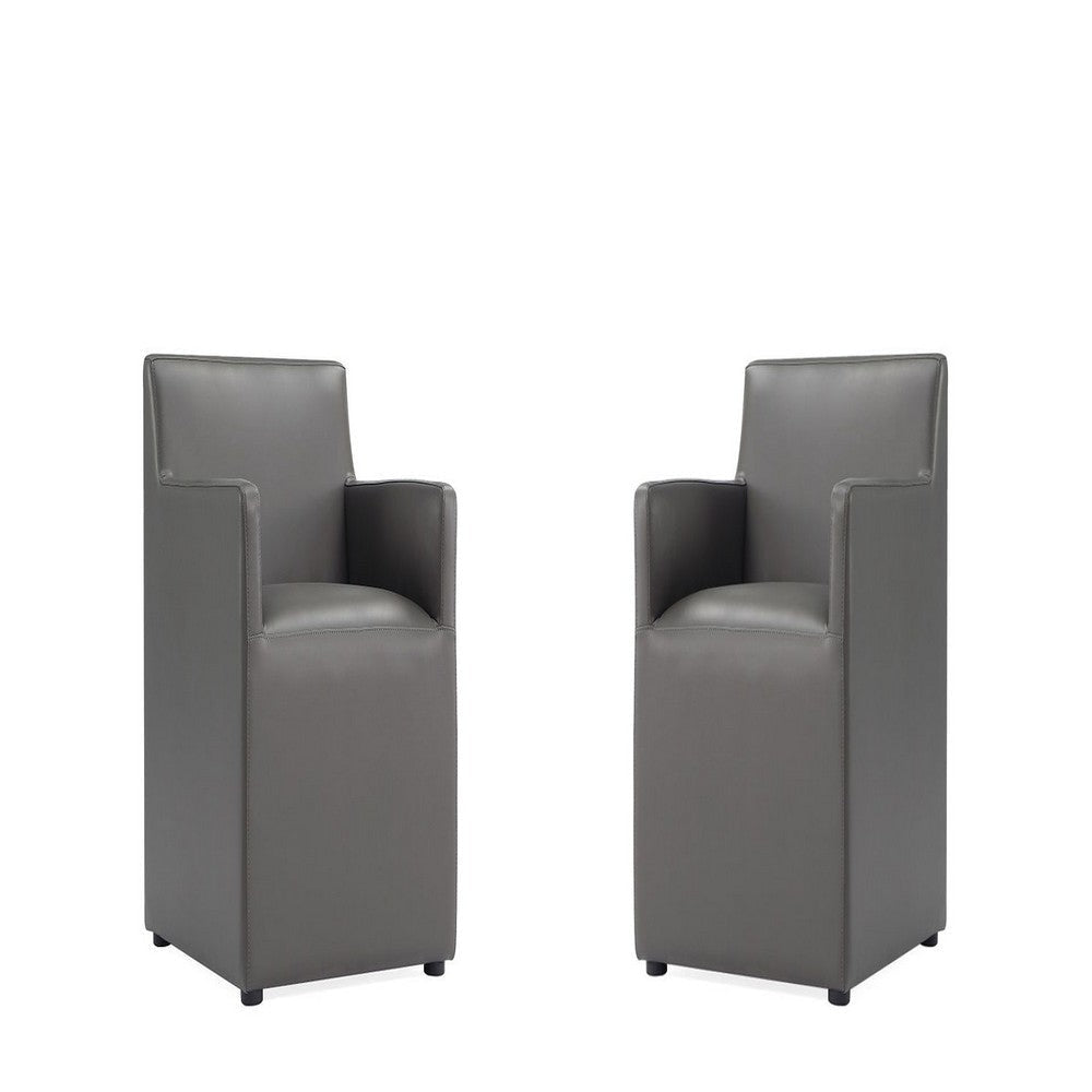Anna Modern Square Faux Leather Dining Armchair in Pewter (Set of 2)