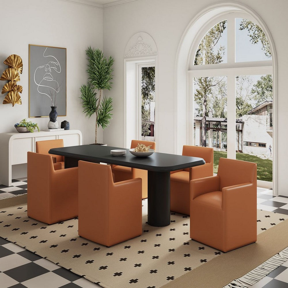 Anna Modern Square Faux Leather Dining Armchair in Saddle (Set of 2)