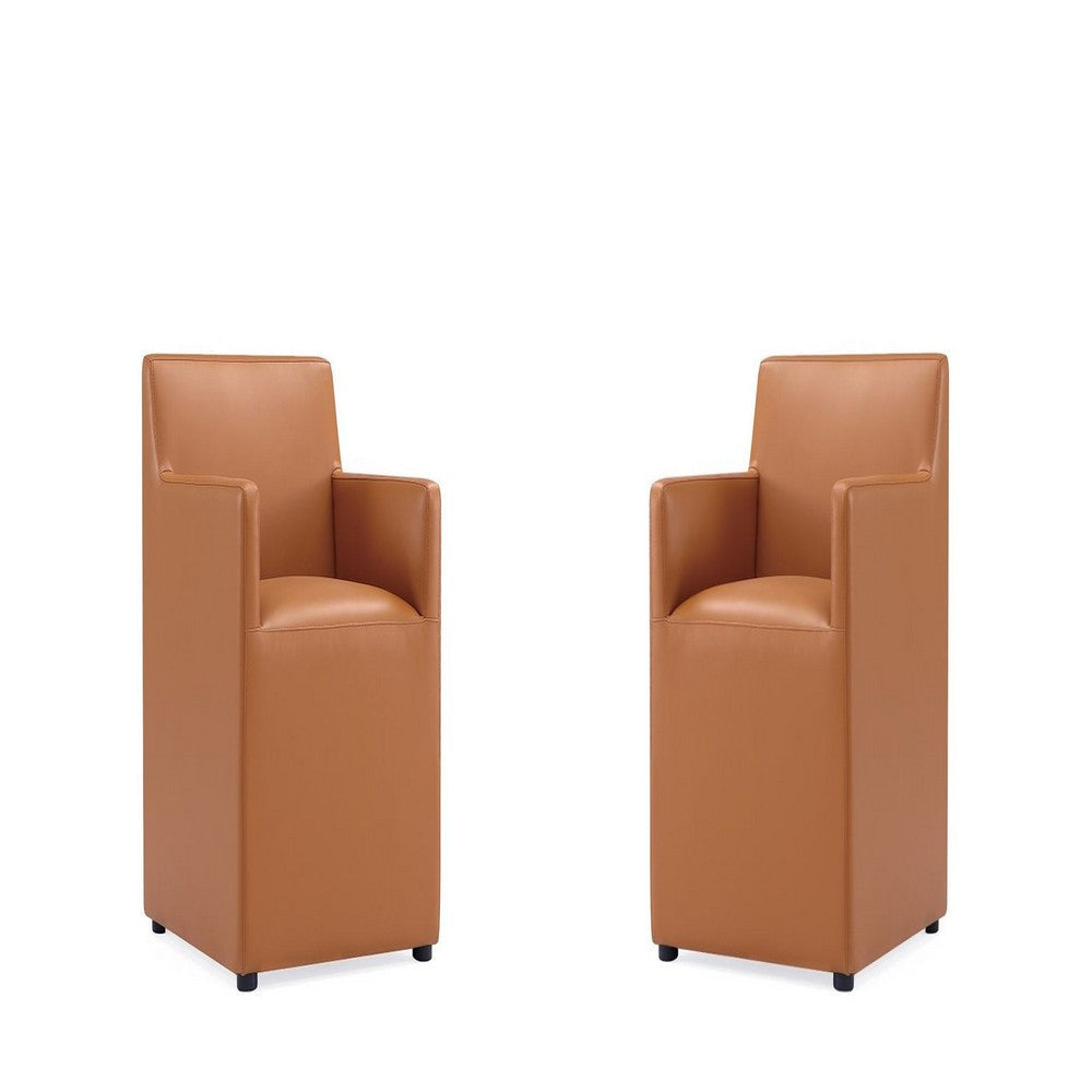 Anna Modern Square Faux Leather Dining Armchair in Saddle (Set of 2)