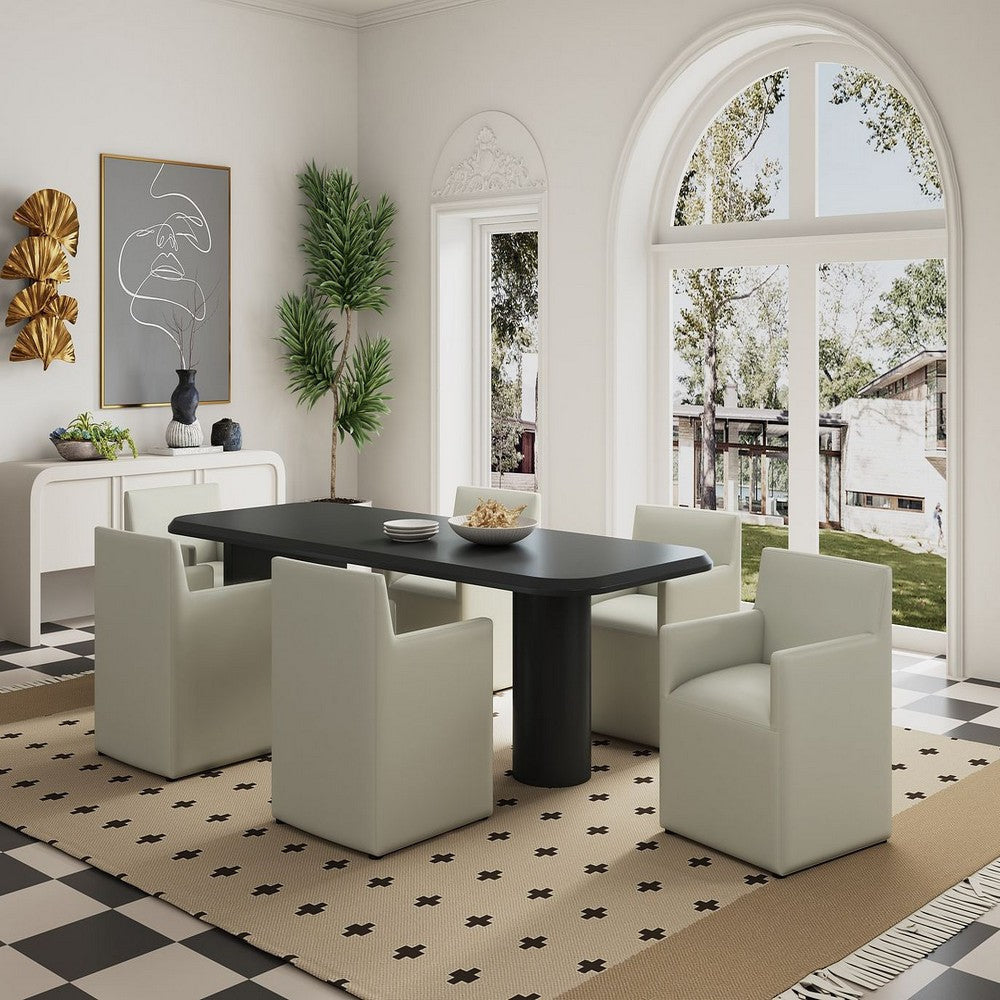 Anna Modern Square Faux Leather Dining Armchair in Light Stone Grey (Set of 2)