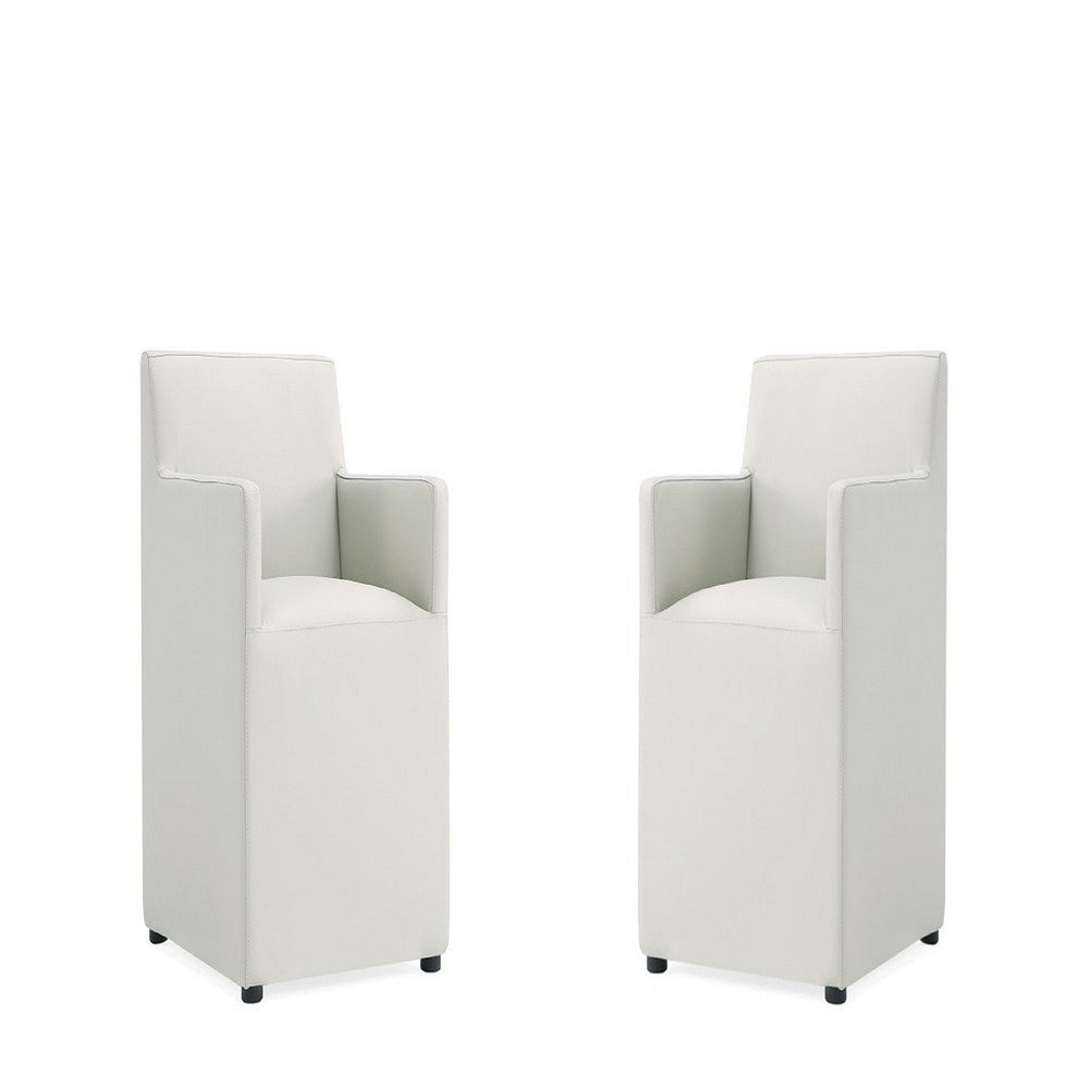 Anna Modern Square Faux Leather Dining Armchair in Light Stone Grey (Set of 2)