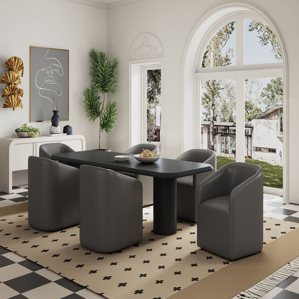 Anna Modern Round Faux Leather Dining Armchair in Pewter (Set of 2)