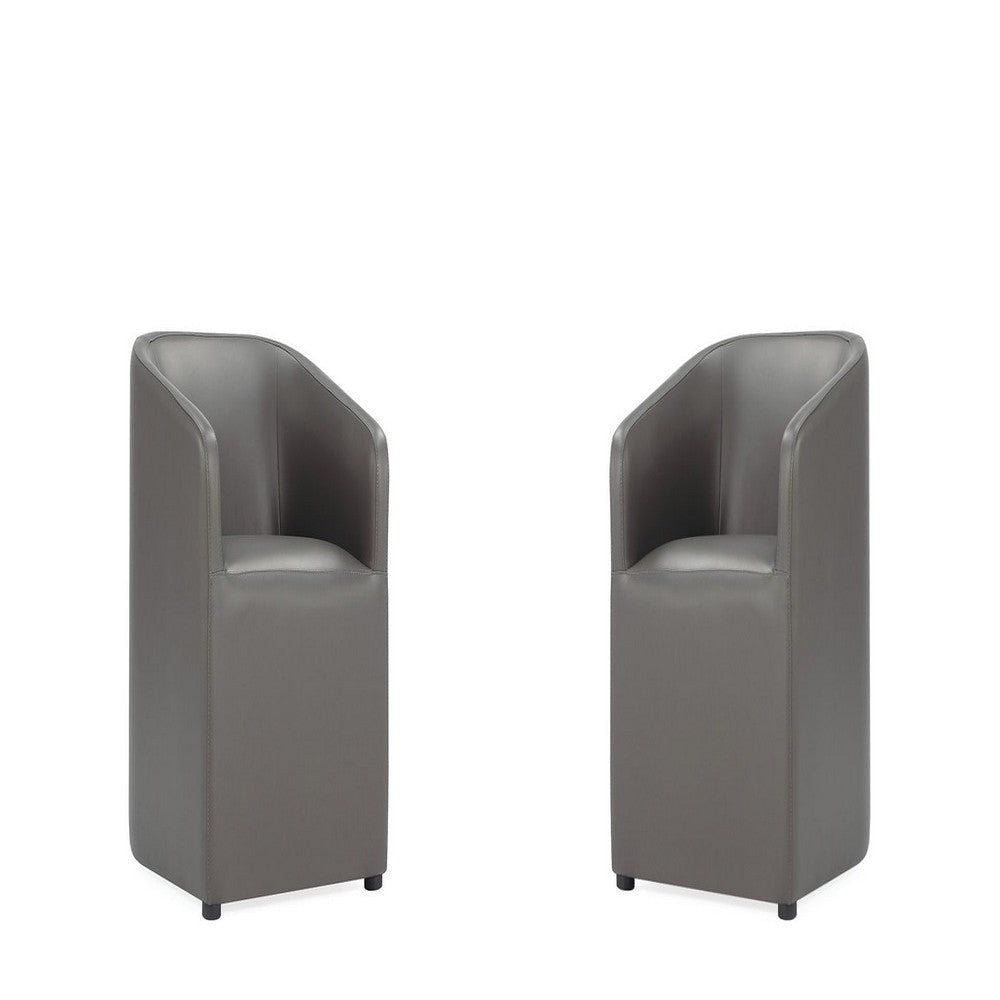 Anna Modern Round Faux Leather Dining Armchair in Pewter (Set of 2)