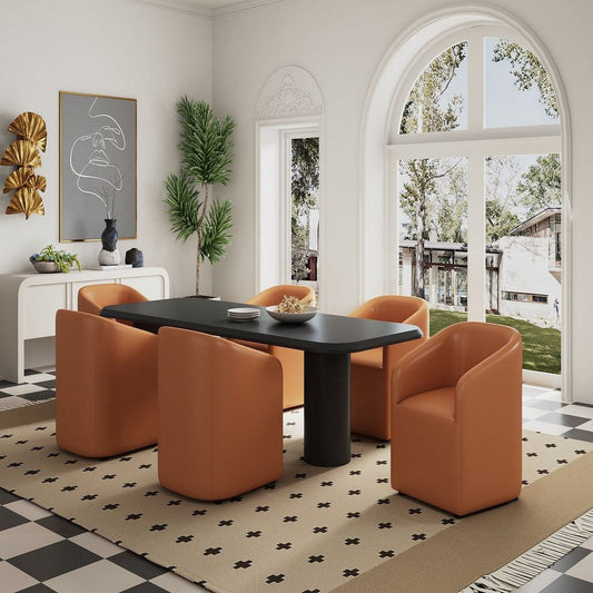 Anna Modern Round Faux Leather Dining Armchair in Saddle (Set of 2)