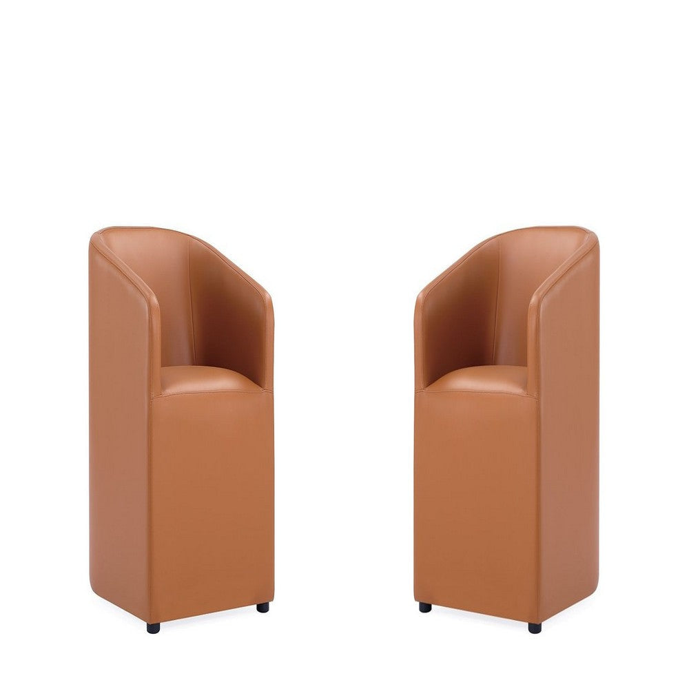Anna Modern Round Faux Leather Dining Armchair in Saddle (Set of 2)