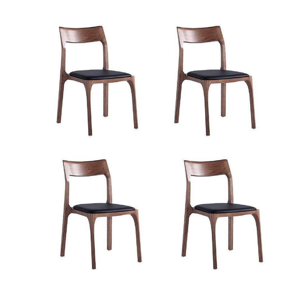 Modern Moderno Stackable Dining Chair Upholstered in Leatherette with Solid Wood Frame in Walnut and Black- Set of 4